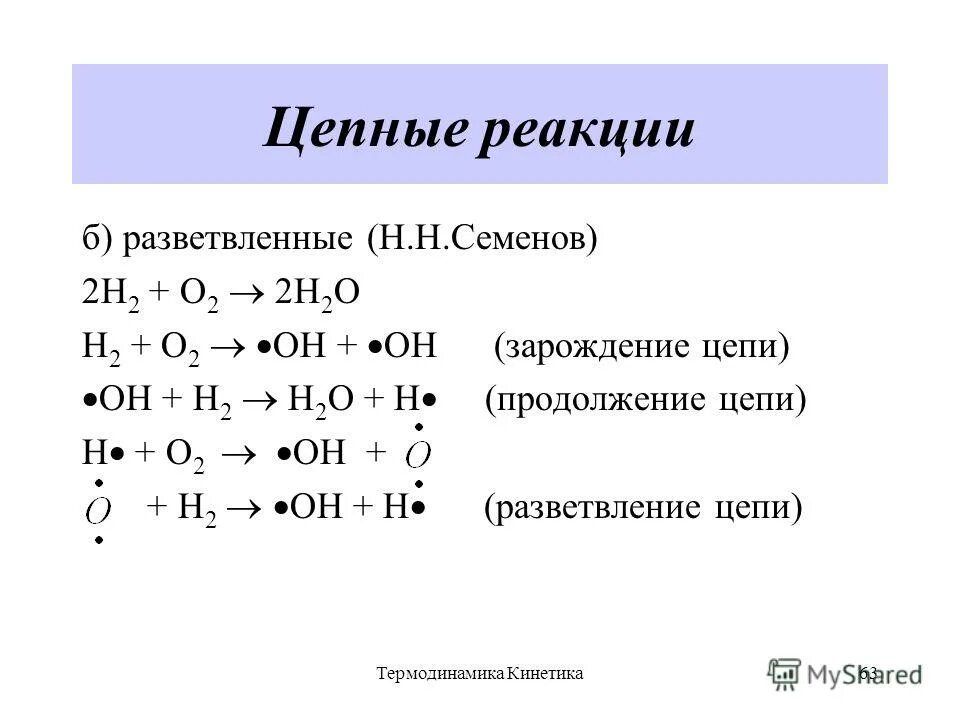 Химическая кинетика. Кинетика цепных реакций. Примеры нецепных реакций. Кинетика неразветвленных цепных реакций. Особенности цепных реакций.