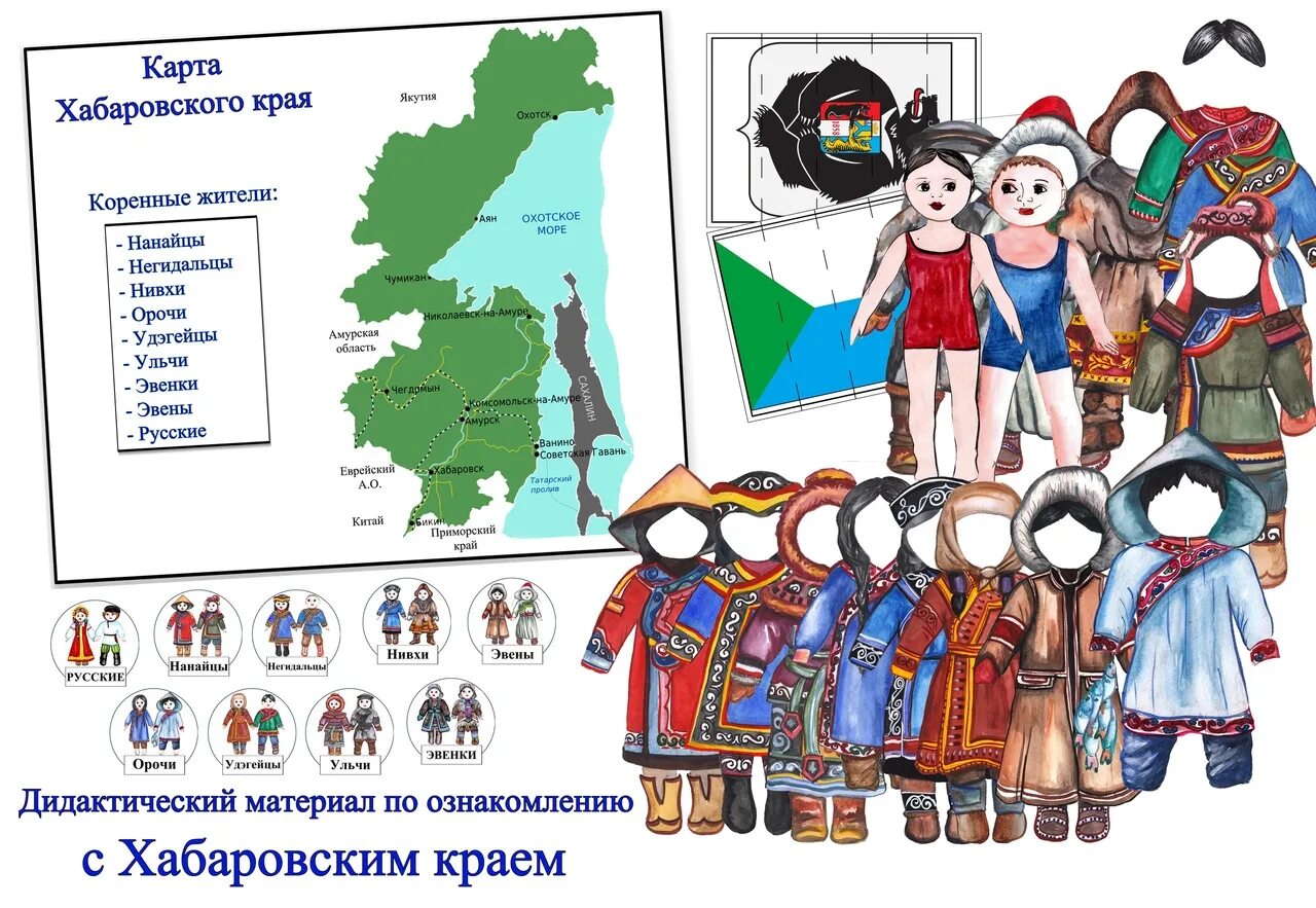 Какие народы не являются коренными народами северной. Коренные народы Хабаровского края. Дидактический материал народы. Народности Хабаровского края коренные. Народы России на карте для дошкольников.