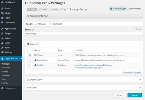 Package settings