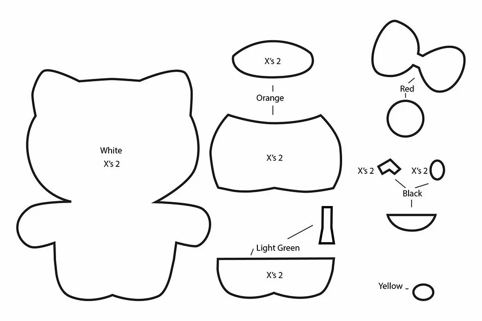 Схемы поделок из фетра. Выкройка игрушки Хеллоу Китти. Выкройка игрушки из фетра Хелло Китти. Выкройки для фетра игрушки. Выкройки мягких игрушек из фетра.