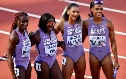 British sprinters Victoria Ohuruogu, Ama Pipi, Laviai Nielsen, and 