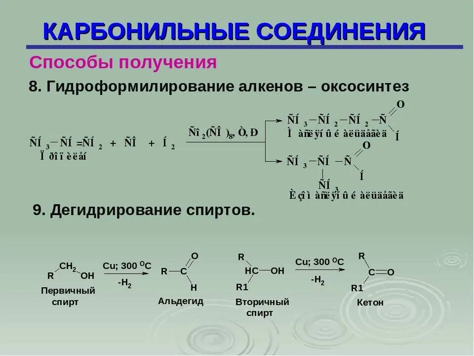 Свойства карбонильных соединений. Гидроформилирование алкенов оксосинтез. Дегидрирование первичных спиртов. Карбонильные соединения. Карбонильные соединения примеры.