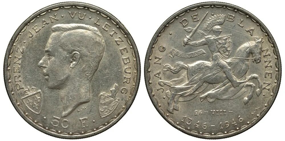 Люксембург 50. Монета Люксембург ,1946. Люксембург 100 франков, 1946 600 лет со дня смерти Иоганна Люксембургского. Монеты 600 годов. Монеты Люксембурга с 1920 по 1960 год..