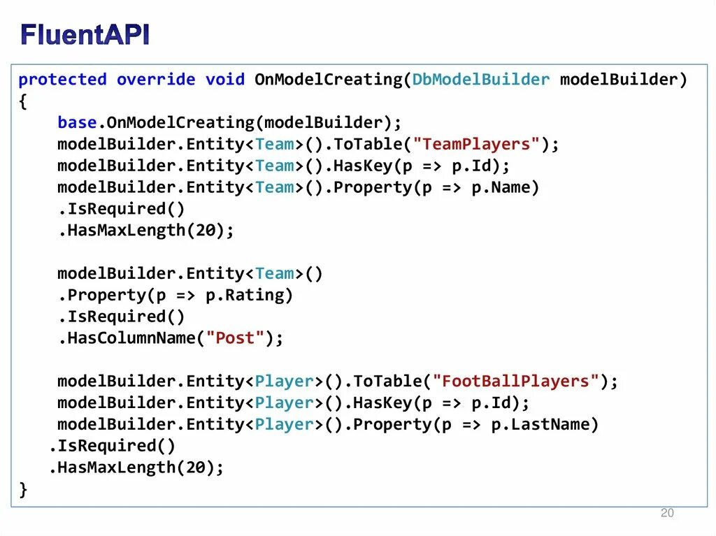 Entity player. ONMODELCREATING C#. MODELBUILDER.entity<character>() .HASMANY(P => P.films) .withmany(t => t.characters) .USINGENTITY<CHARACTERFILM>(. Base.ONMODELCREATING(Builder);Builder.entity<Programms>().HASDATA(.