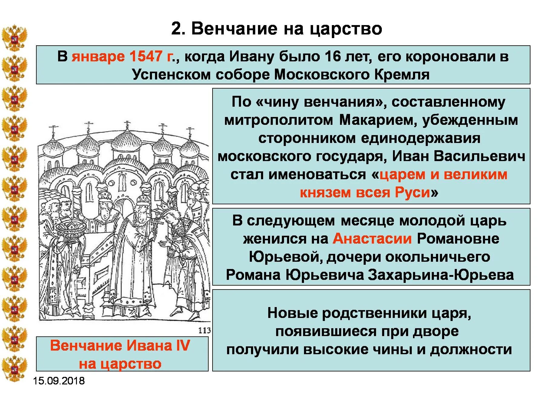 1547 Венчание Ивана Грозного. Венчание на царство Ивана Грозного. Венчание Ивана IV Грозного на царство - 1547 г. Что значит короновать