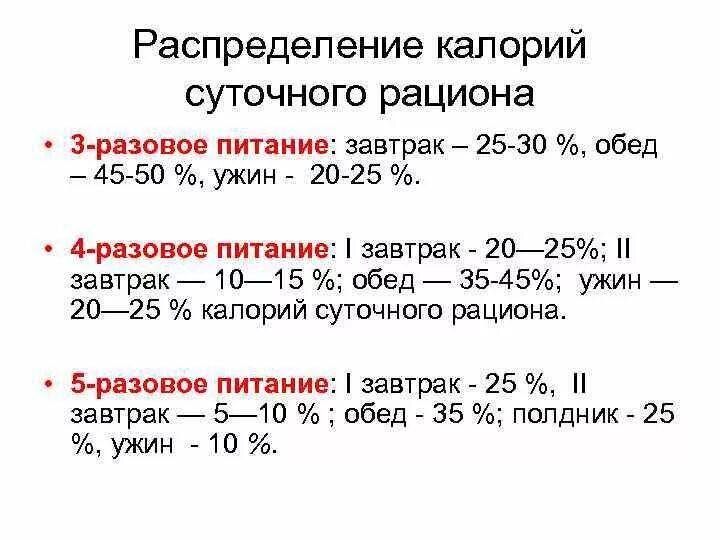 Завтрак обед ужин проценты. Распределение суточной калорийности по приемам пищи 5 раз. Распределение калорийности суточного рациона при 4 разовом питании. Оптимальное распределение калорийности пищи в при 3. Распределение энергетической ценности рациона по приемам пищи норма.