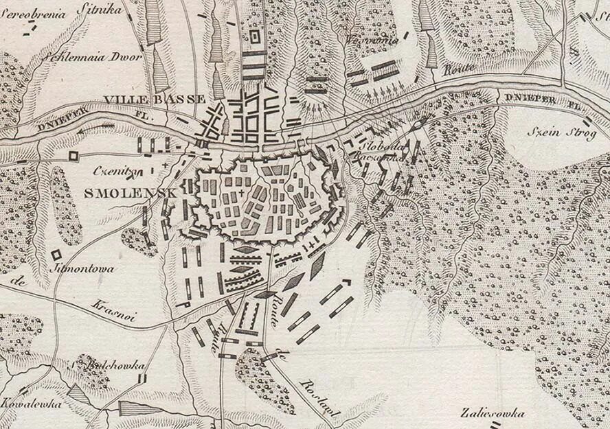 Битва под Смоленском 1812 карта. Карта битвы под Смоленском 1812 года. Смоленское сражение 1812 года при Валутиной горе карта. Смоленск на карте 1812 год сражение.