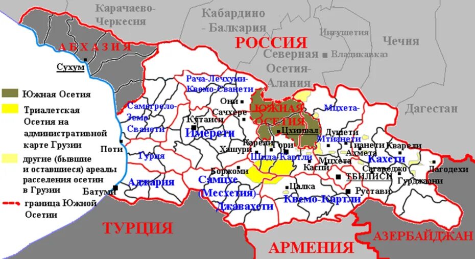 Где находится осетия на карте россии показать. Ю Осетия на карте. Южная Осетия на карте граница. Карта Грузии и Южной Осетии и Северной Осетии. Северная и Южная Осетия на карте.