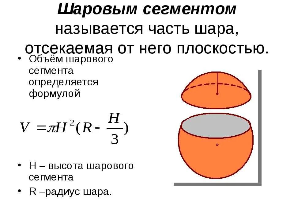 Формула площади поверхности сферы и объема шара. Площадь поверхности сектора полусферы. Площадь поверхности сигментасферы. Формула расчета объема сферы.