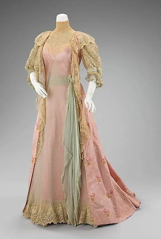 Капот платье. Платье Уорта 1900. Винтаж Edwardian Dress. Платье 19 век Эдвардианская бохо. Чайное платье Модерн 1900.