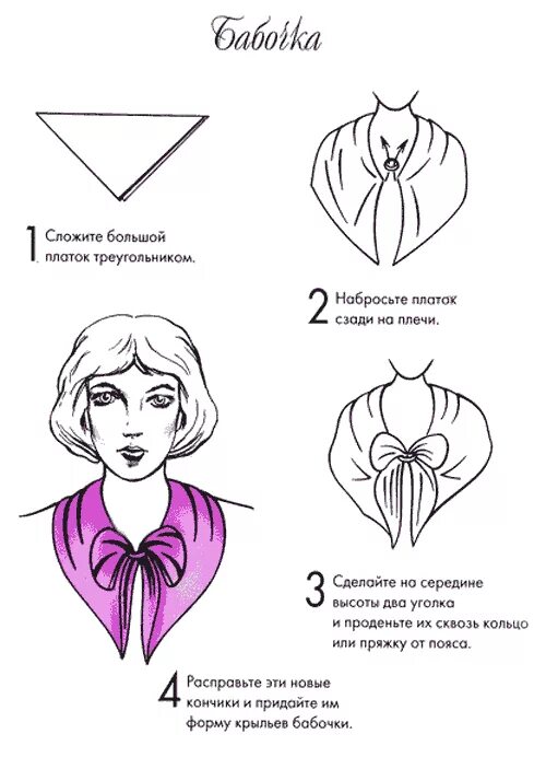 Что значило кинуть платок. Схема завязывания платка на шее. Схема завязывания платка для женщин на шею. Схемы завязывания шарфов и платков на шее. Способы завязывания платка на шее для женщин.