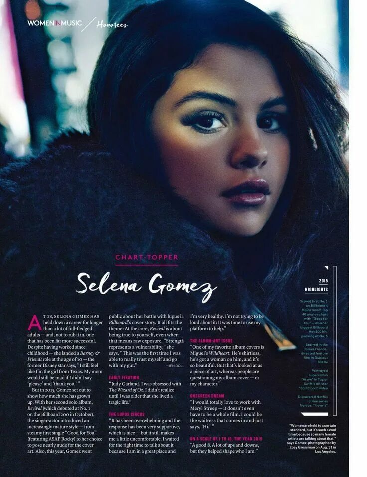 Show that you really care. Selena Gomez Billboard Magazine.