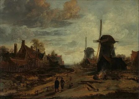 File:A. van der Neer - Molens in de avond - NK2668 - Museum Boijmans Van Beuning