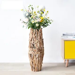 Big Nordic High Natural Wooden Flower Stand Vase for Home Decoration - Chin...
