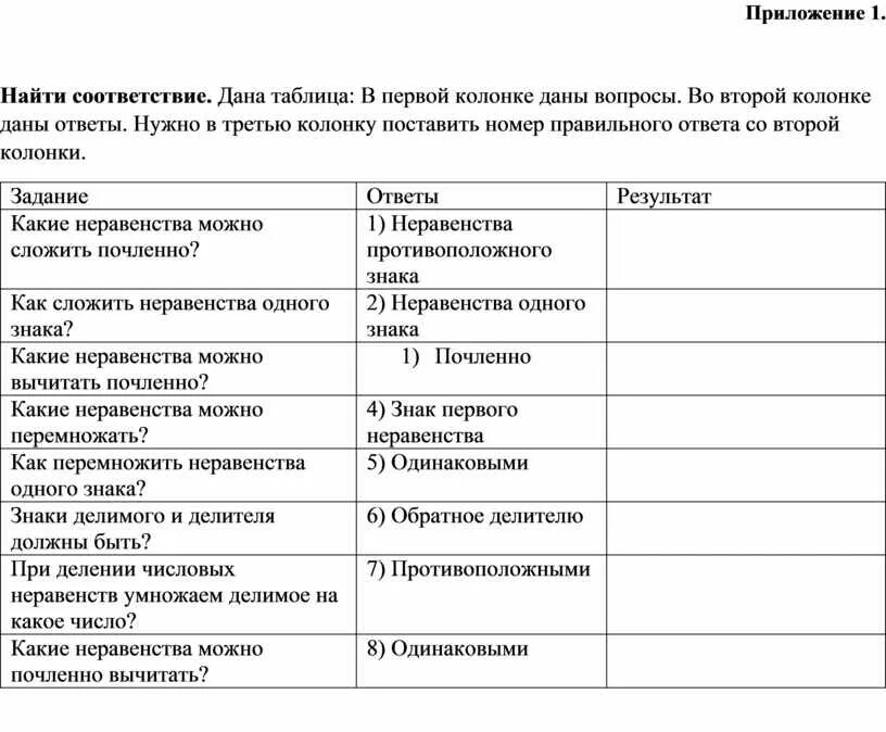 2. Дидактический материал. Приложение 1. Вариант 2