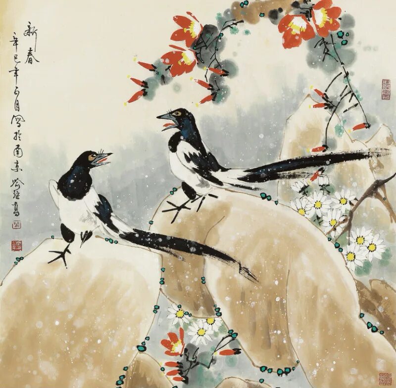 Серая птица по китайски слушать. Чаинка китайская живопись. Восточная живопись птицы. Птицы в стиле се-и.