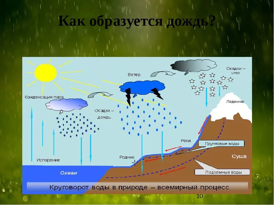 Почему бывают дожди. Процесс образования дождя. Как возникают осадки. Как образуется дождь. Схема возникновения дождя.