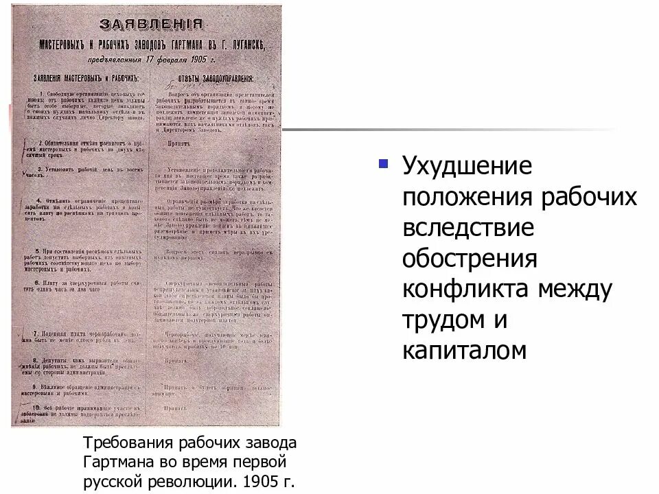 Положения рабочих в начале 20 века. Требования рабочих 1905. Положение рабочих во время 1 революции. Положение рабочих в революции 1905 г требования. Ухудшение положения рабочих 1905 расшифровать.