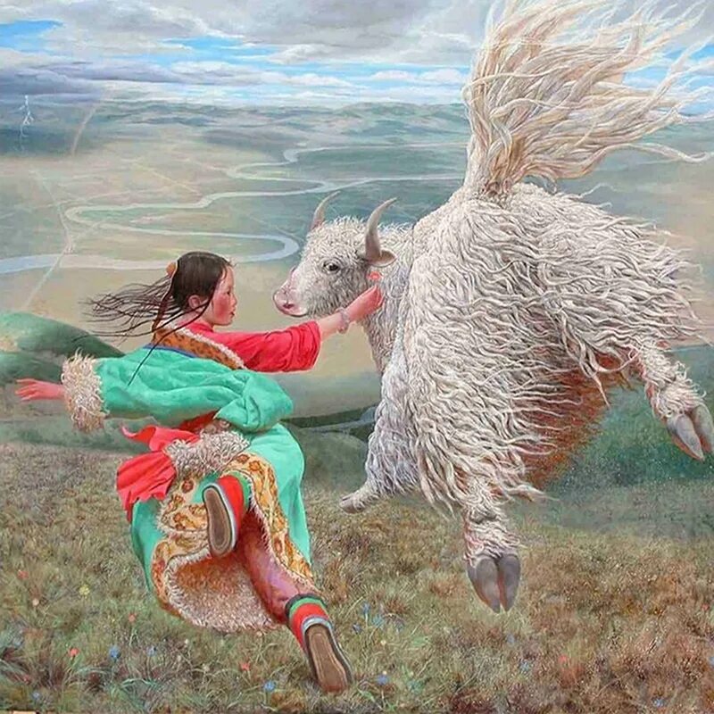 Летающий дух. Ван игуан летающий тибет. wang yi guang картины. ван игуан (wang yi guang). картины китайского художника ван игуана.