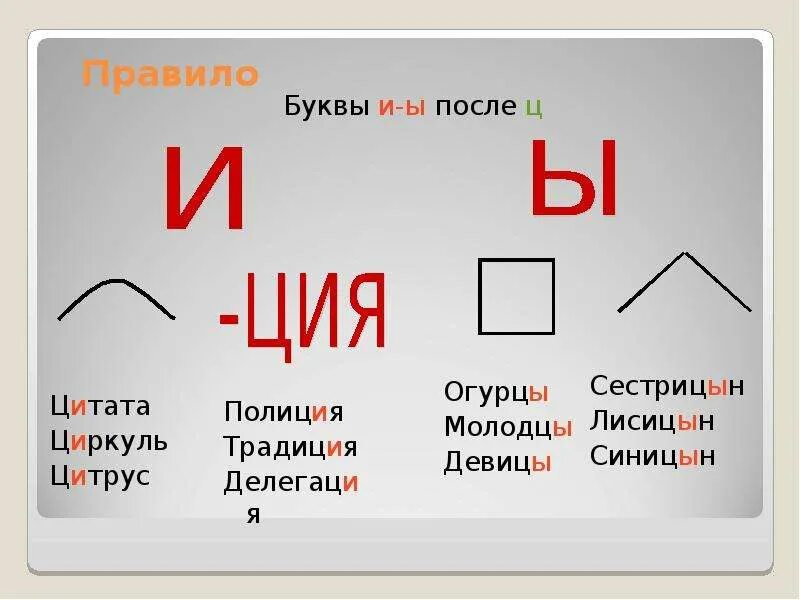 Ы после ц в суффиксах. Правило написания буквы ы после ц. Слова которые пишутся с буквой ы. После шипящих ж ч ш щ пишутся. В каких словах пишется буква ы.