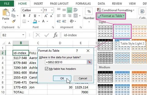 Format table