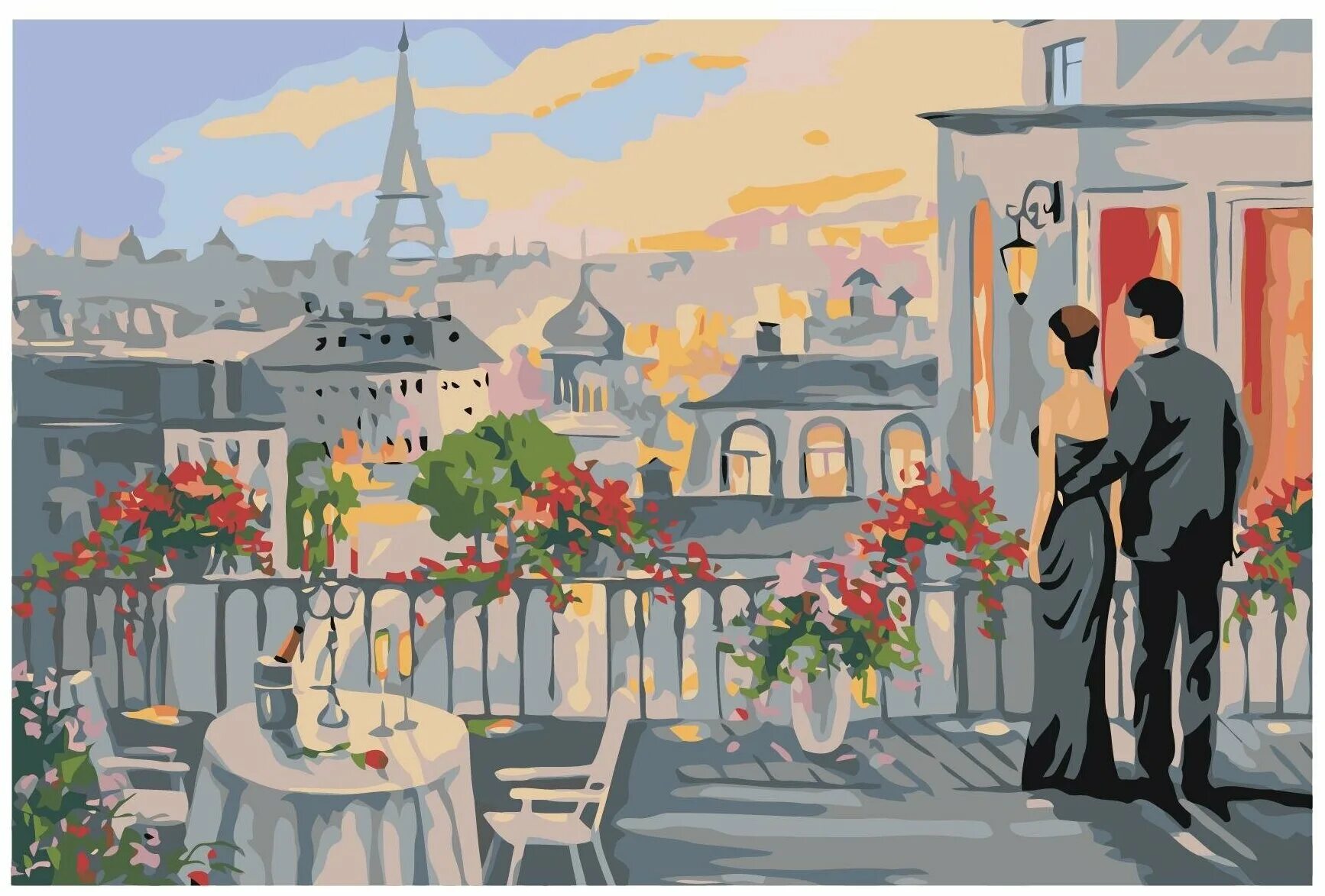 пейзаж цветы. картины по номерам. живопись по номерам картина по номерам. свидание в париже. картины по номерам 60 80.