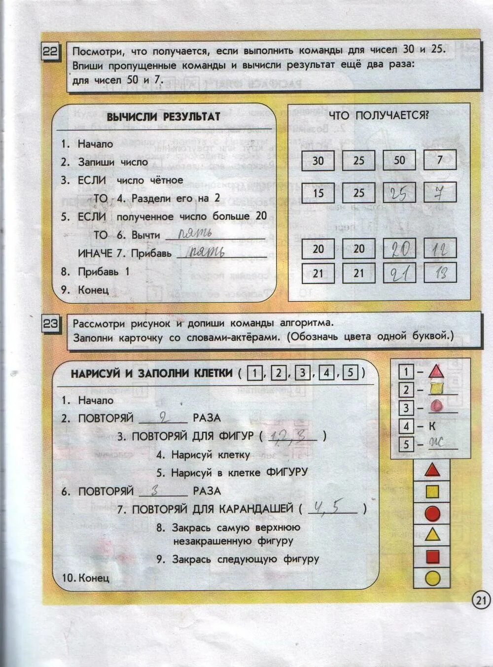 22 4 информатика. Рассмотри рисунок и допиши команды алгоритма. Рассмотри рисунок и допиши команды алгоритма заполни карточку. Информатика 4 класс стр 21. Информатика 4 класс рабочая тетрадь стр 21.