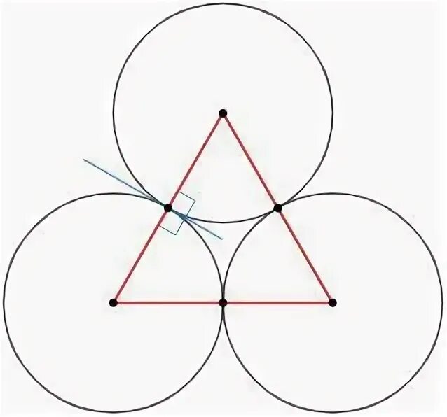 Три окружности пересекающиеся в одной точке. Точка касания двух окружностей лежит на линии центров. Три окружности попарно касаются друг друга. Линия центров 2 окружностей. Три попарно пересекающиеся окружности.