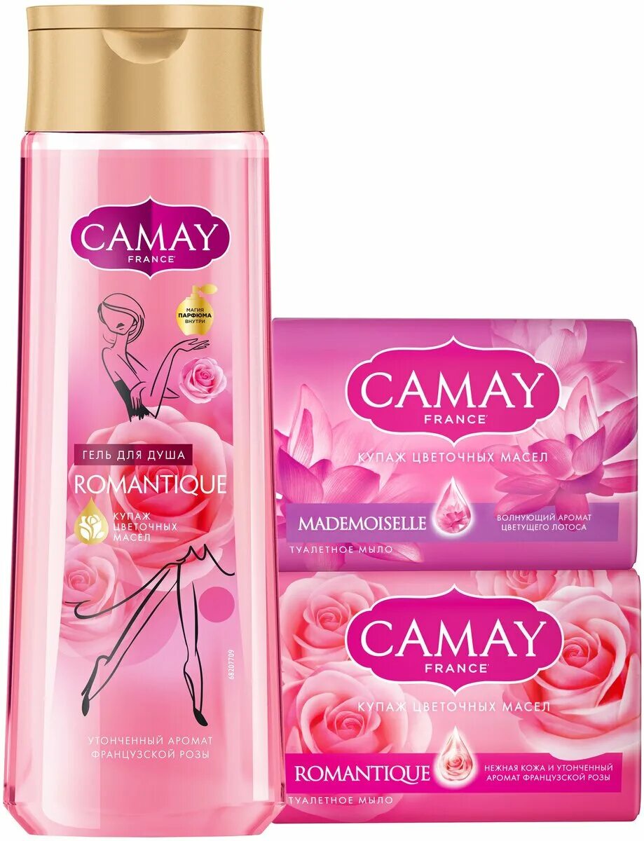 набор подар camay романтик гель д/душа+дезодорант. пн camay гель 250мл + бархатные ручки крем д/рук. подарочный набор камей мадемуазель. подарочный набор camay бархатные ручки. гель для душа camay magique, 250 мл.
