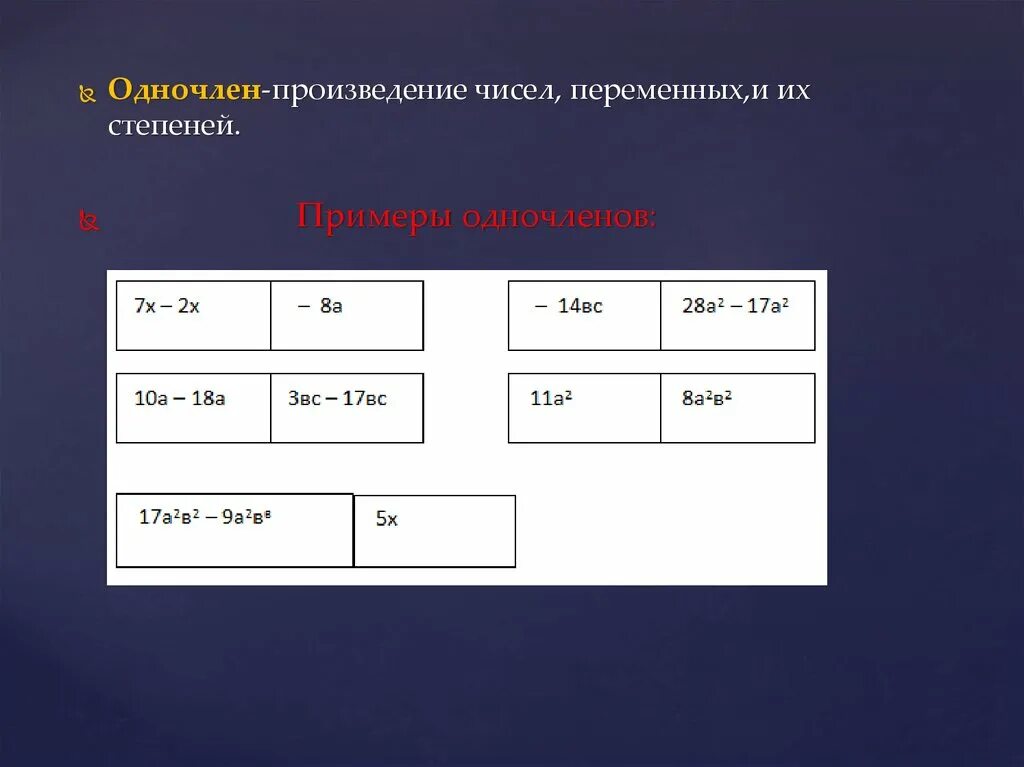 Одночлены это произведение переменных. Восстанови Одночлены по их степен. Одночлен это произведение чисел переменных и их степеней. Произведение чисел переменных и их степеней.