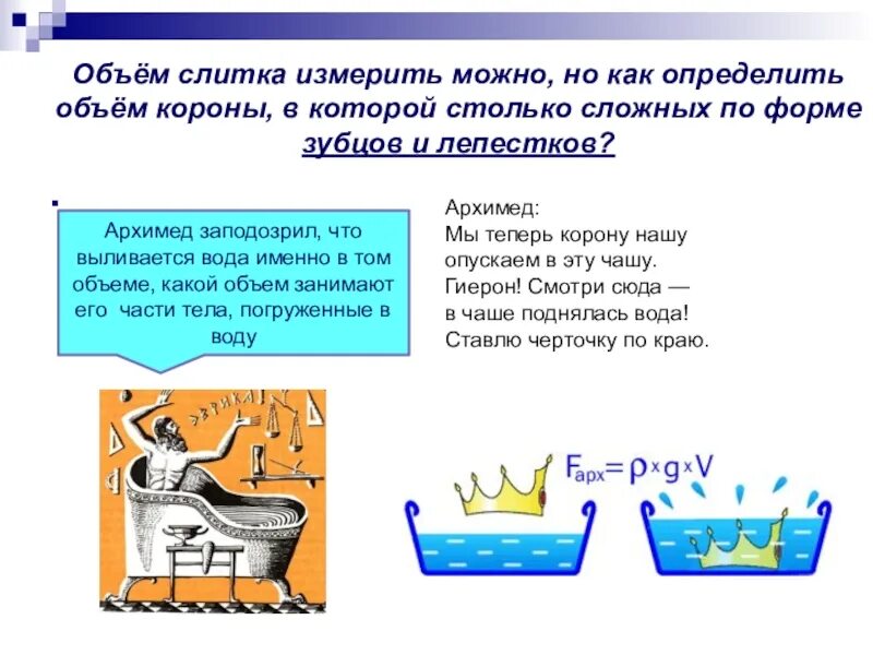 Гиерон и Архимед. Легенда об Архимеде про корону. Архимед объем короны. Как Архимед нашел объем короны.