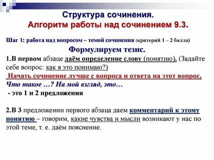 Алгоритм сочинения по русскому языку