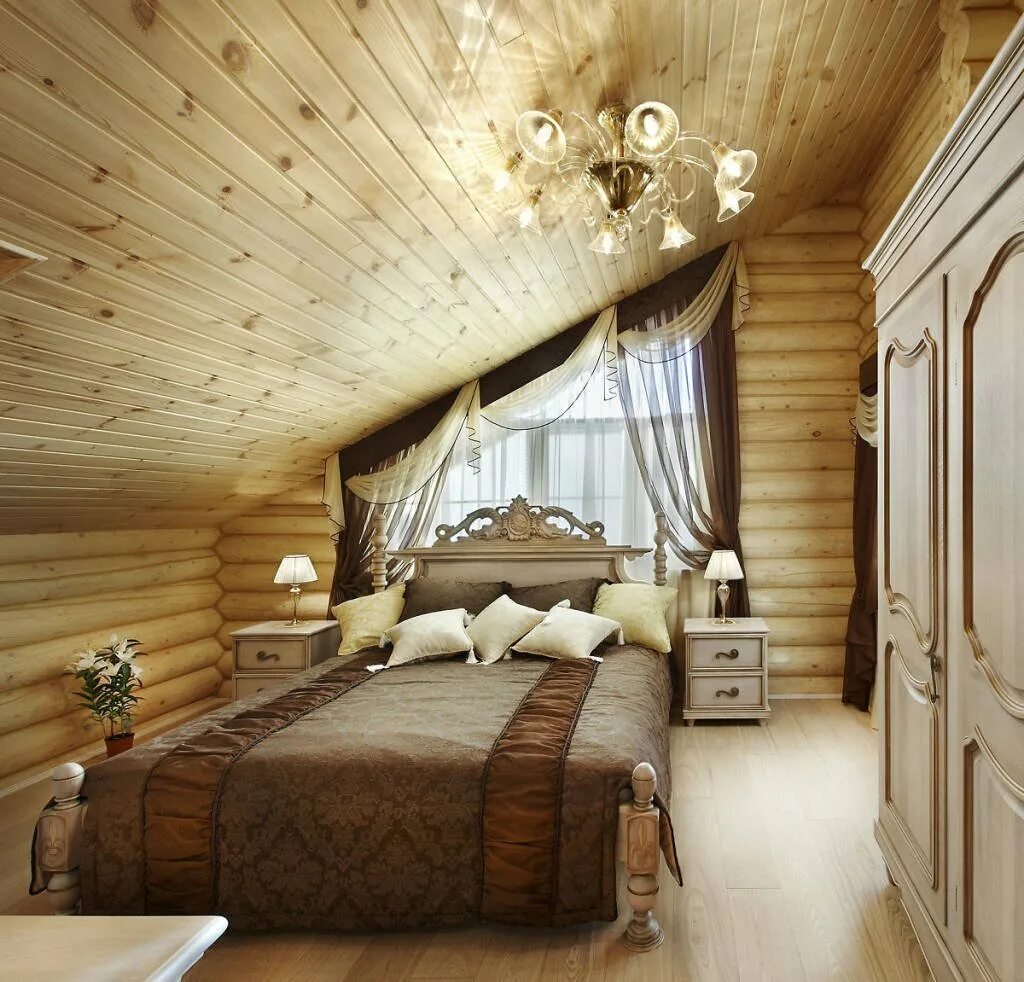 Отделка деревянной комнаты. Интерьер спальни в доме из клееного бруса. Спальня в деревянноммдоме. Деревянная спальня интерьер. Отделка спальни в деревянном доме.