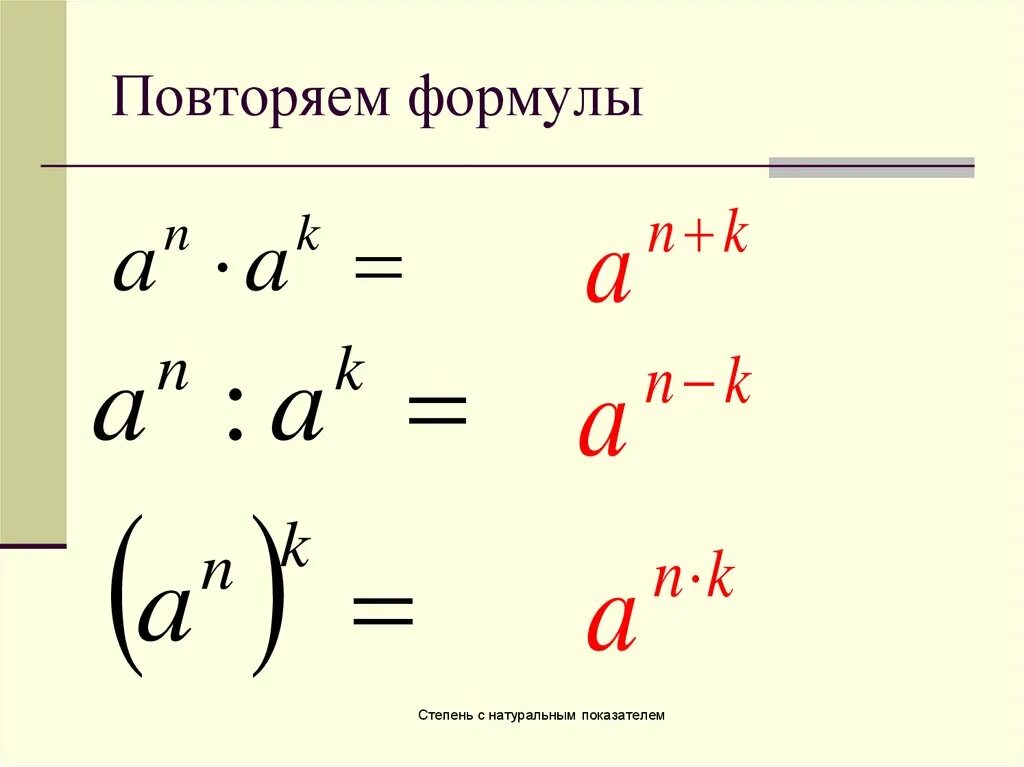 Урок свойства степени