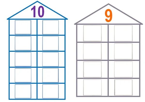 На каждом этаже девятом этаже. Пустые домики числовой состав чисел. Состав числа 10 числовые домики. Числовые домики состав числа. Состав числа до 10 домики пустые.