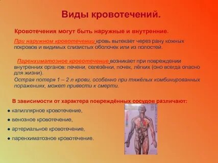 Виды кровотечения по виду повреждения сосуда