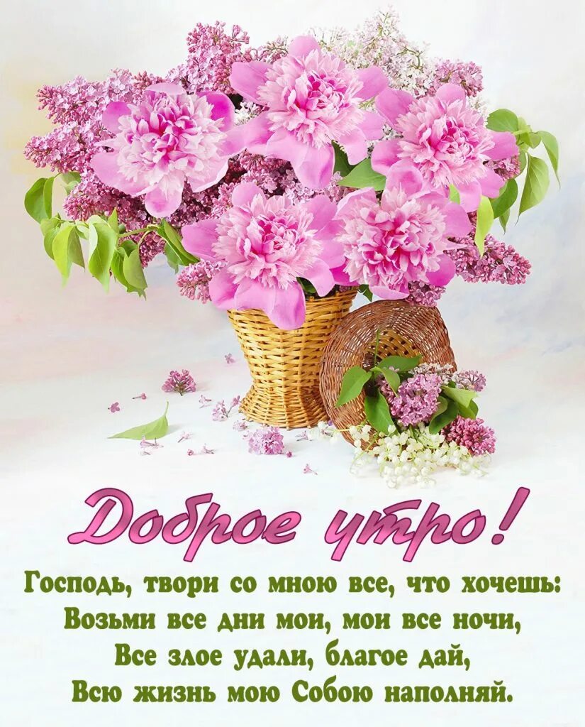Доброе утро христианские. Букет "пионы и сирень". Цветы пионы сирень. Пионы с сиренью. Открытки с цветами.