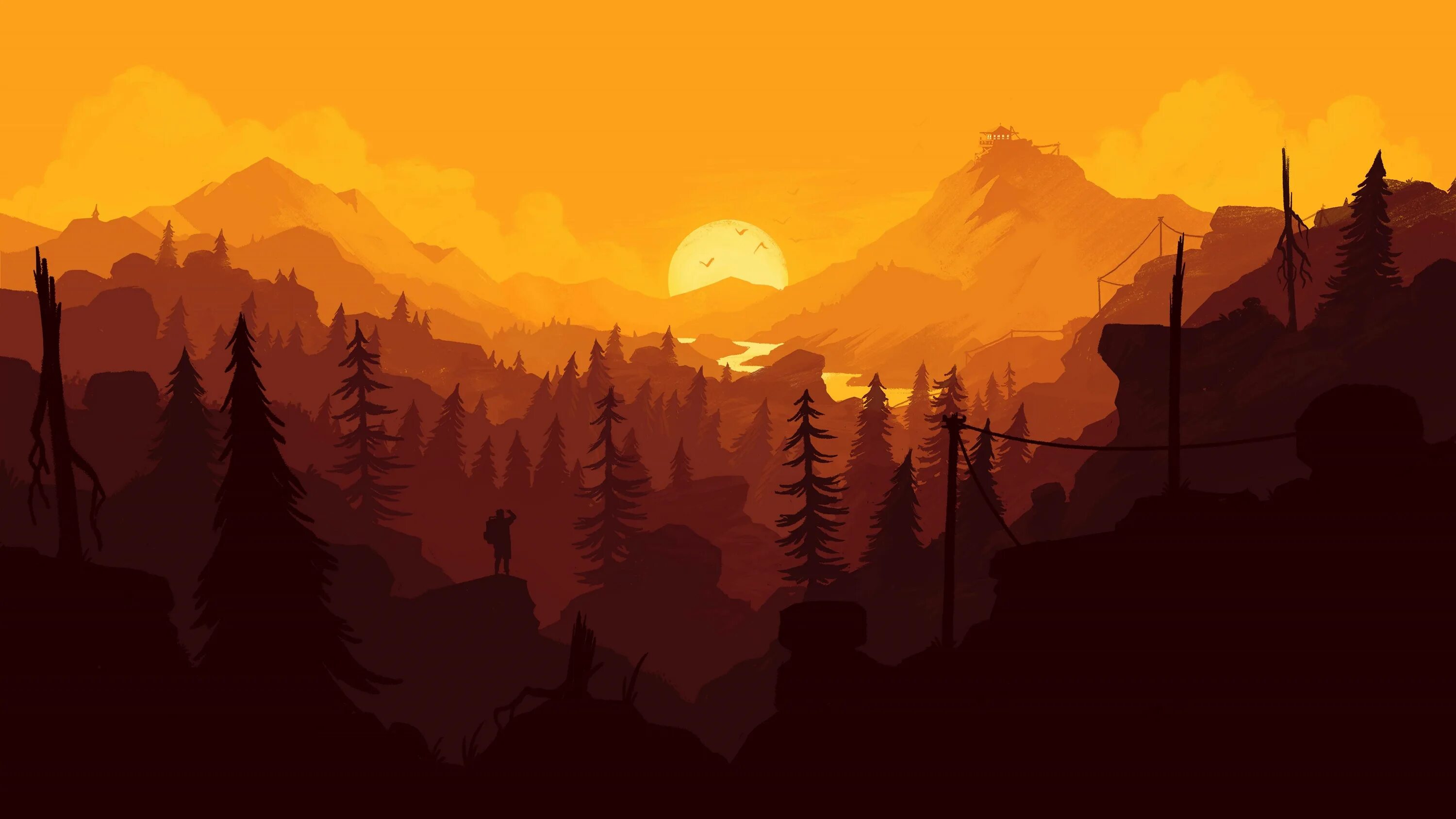 Https save4k. Firewatch Брайан. Игра про лесника Firewatch. Firewatch лес река горы.