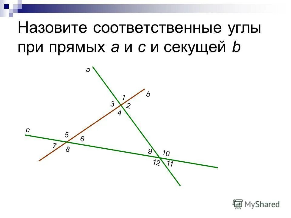 Соответственные углы при данных прямых