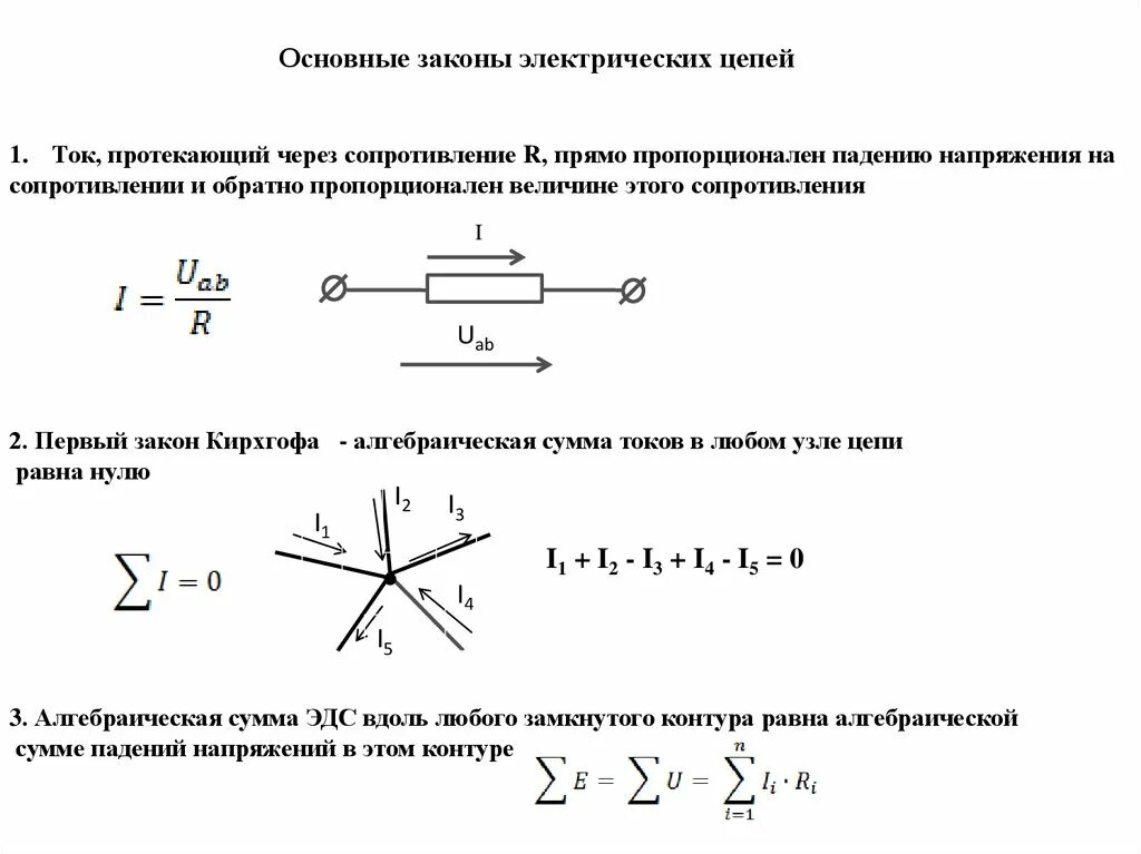 Основы законы электротехники. Основные понятия и законы электрических цепей. Основные законы для расчёта электрических цепей. Законы, основные соотношения между параметрами электрической цепи.. Основной закон электрической цепи.