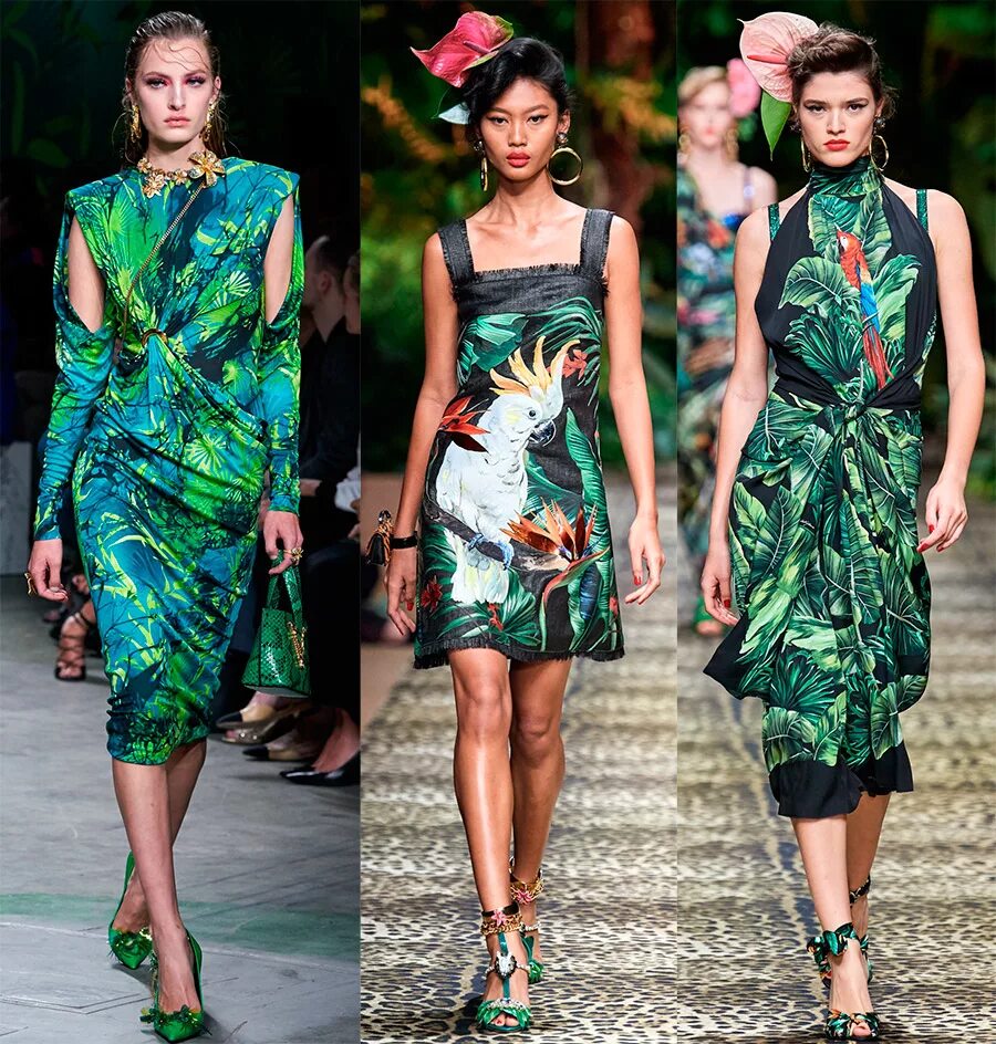 Модные тенденции 2020 года. Мода лето платья 2022 тропический принт. Модные тренды 2020 года в одежде для женщин. Тропический принт на чёрном в моде и на подиуме.