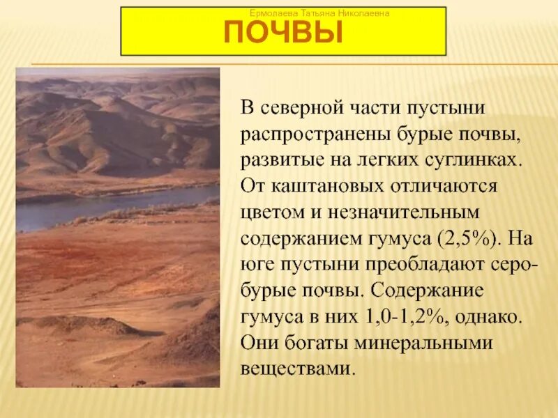 Содержание гумуса в полупустынях и пустынях. Бурые почвы полупустынь. Гумус в пустыне. Почвы в пустынях. Особенности почв полупустынь