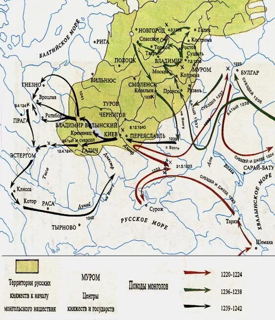 Карта Нашествие Батыя на Русь 13 веке. Нашествие татаро монголов на Русь карта. Походы монголо татар карта. Походы татаро монголов на Русь. Направление походов монголов