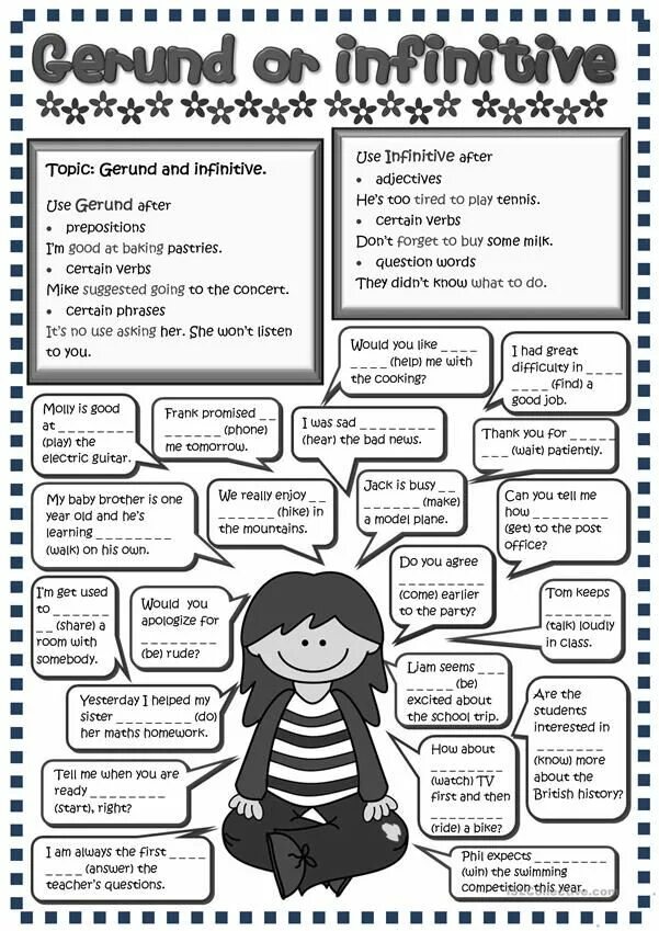 Gerund and infinitive exercises
