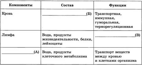Проанализируйте таблицу компоненты внутренней среды