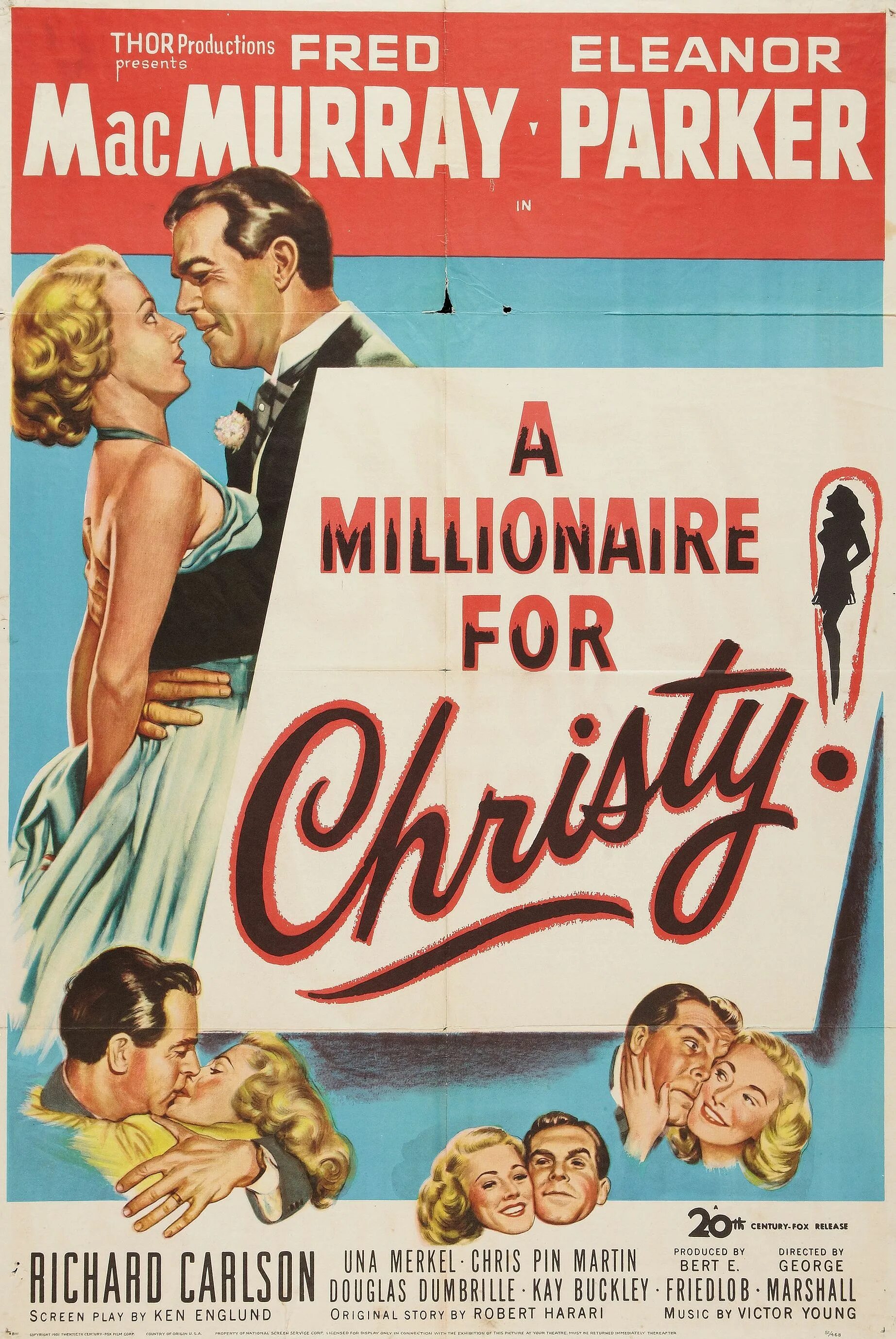 Нет отпуска для господина 1951. A Millionaire for Christy 1951. Миллионер Постер. Eleanor Parker.