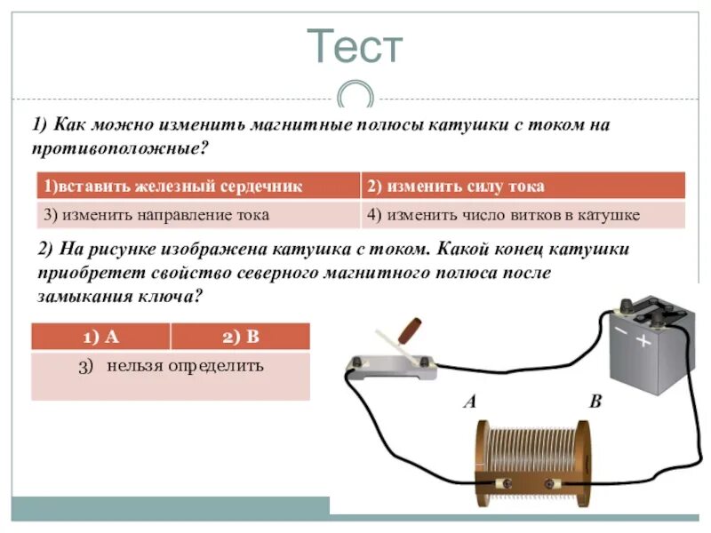 Изменить магнитные полюса катушки с током можно