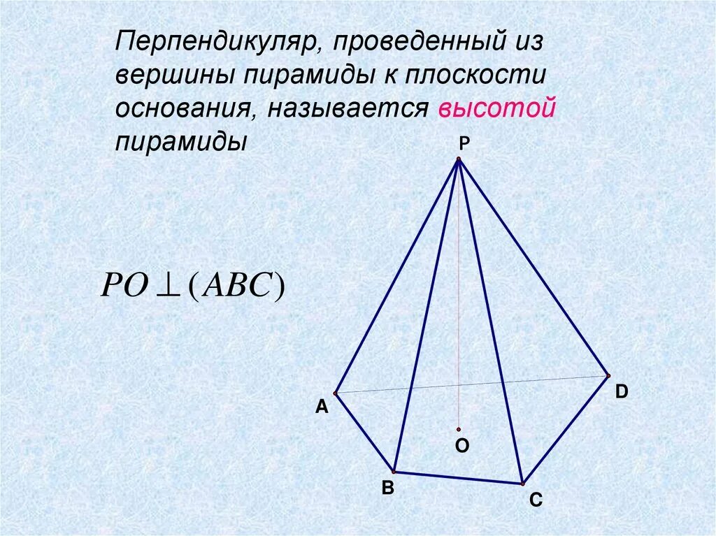 Перпендикуляр проведенный из вершины пирамиды