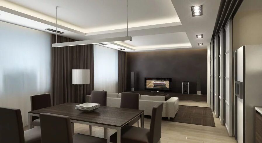 натяжные потолки две зоны. зонирование студии потолком. потолок в однокомнатной квартире. натяжные потолки в кухне гостиной. подсветка в зале на потолке.