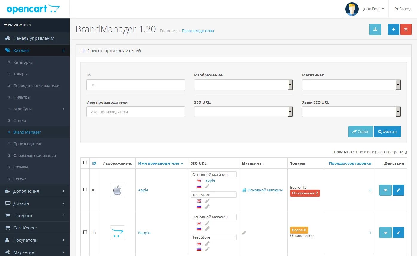 Производители в категории OPENCART. OPENCART Store админ панель управления. OPENCART редактор. Opencart админка